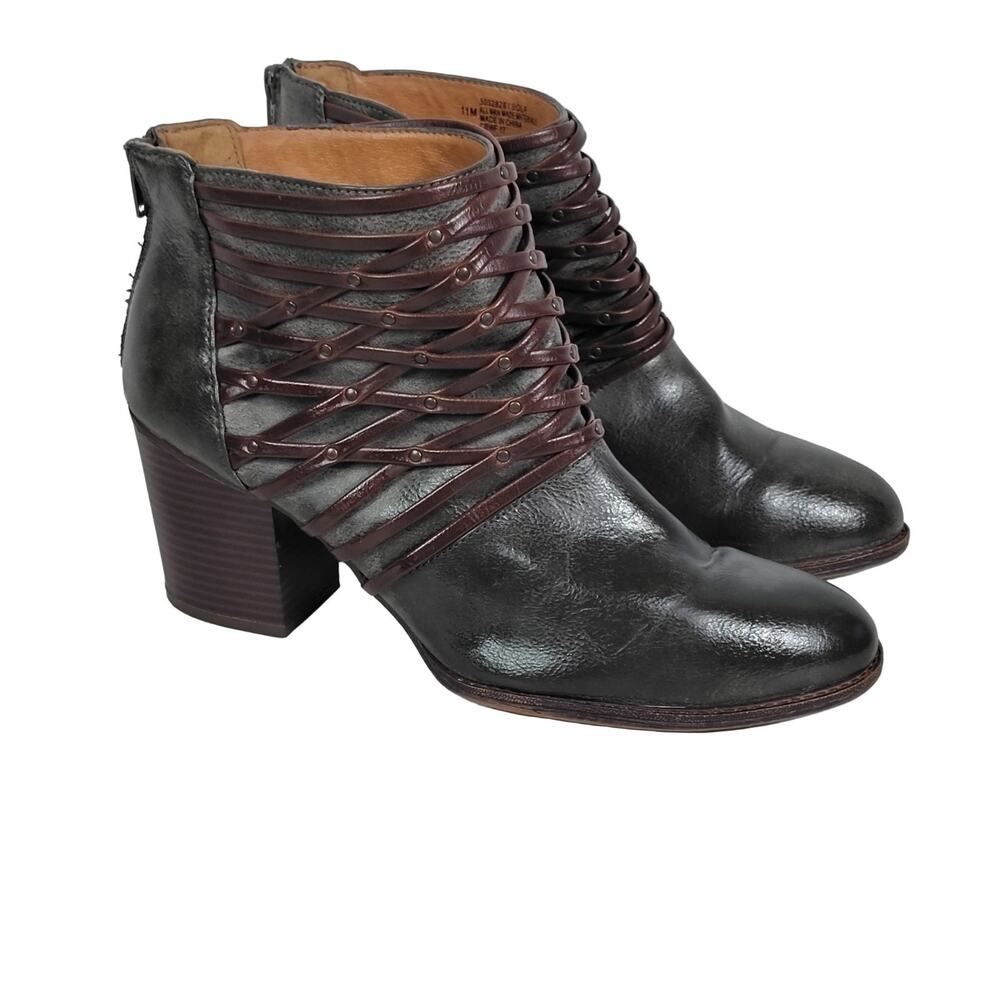 Eurosoft Sola Ankle Boots Women's 11M Grey Brown Zipper Stud Crisscross 2.75"